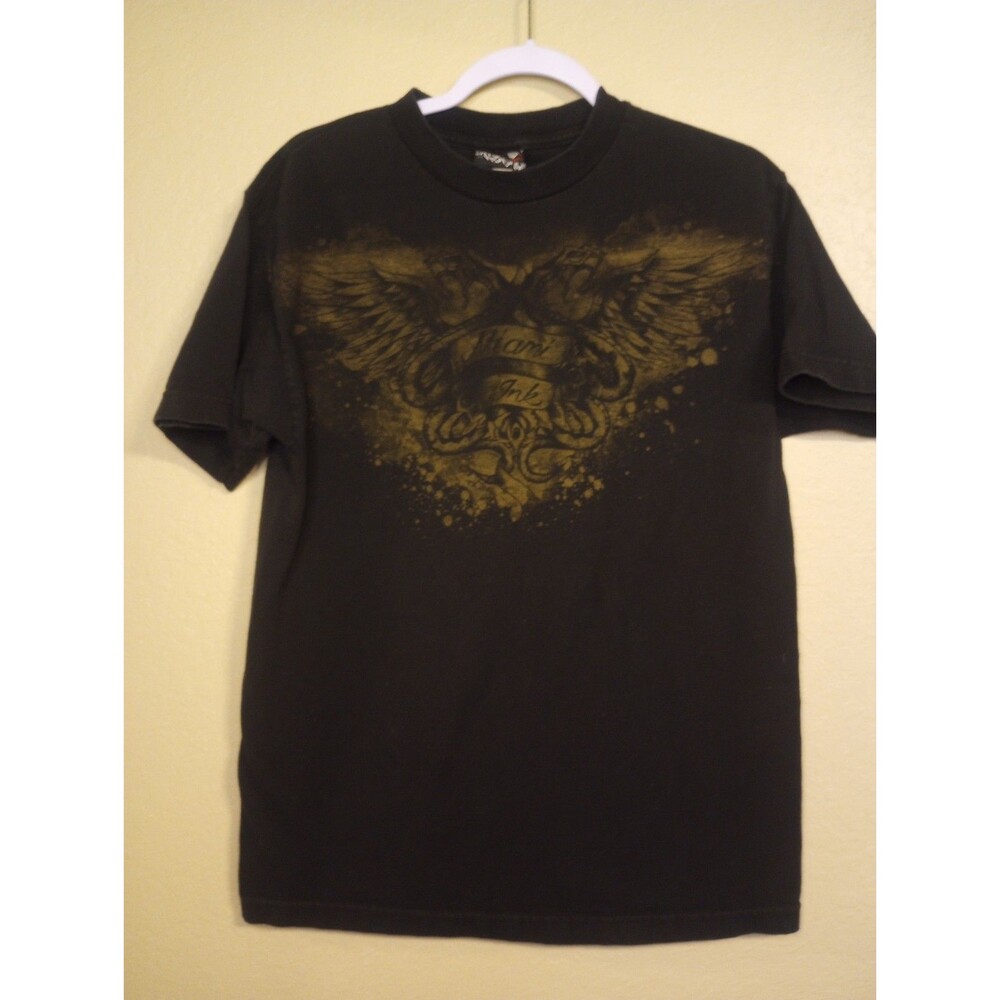 Y2K Miami Ink Tattoo Graphic Tshirt M Wing Snake Rose Grunge Black Brown Rare